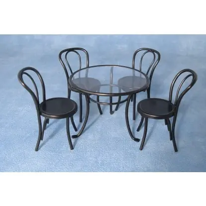 Garden table + 4 chairs, black metal - Bestseller