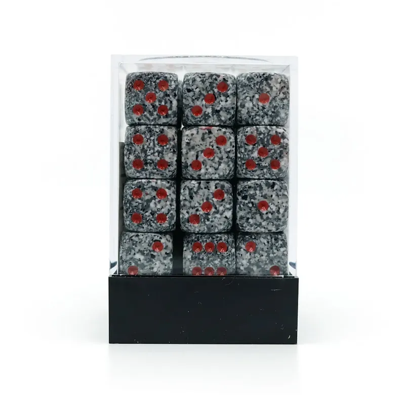 Mest solgt - 36 stk speckled granite terninger (12 mm)