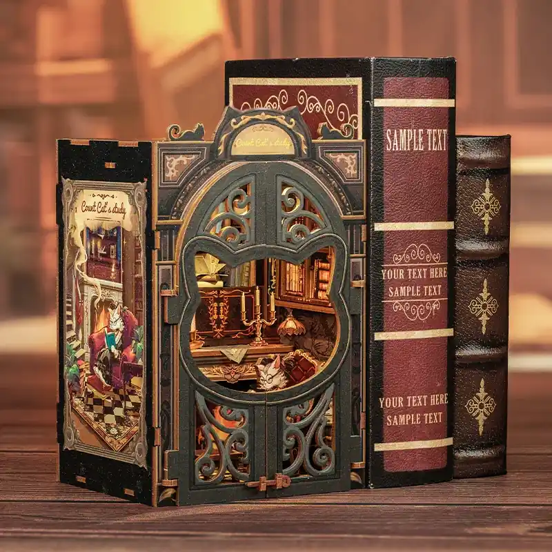 BOOK NOOK KIT - DIY - Count Cat‘s Study - 108pc + LED Light - Topkvalitet