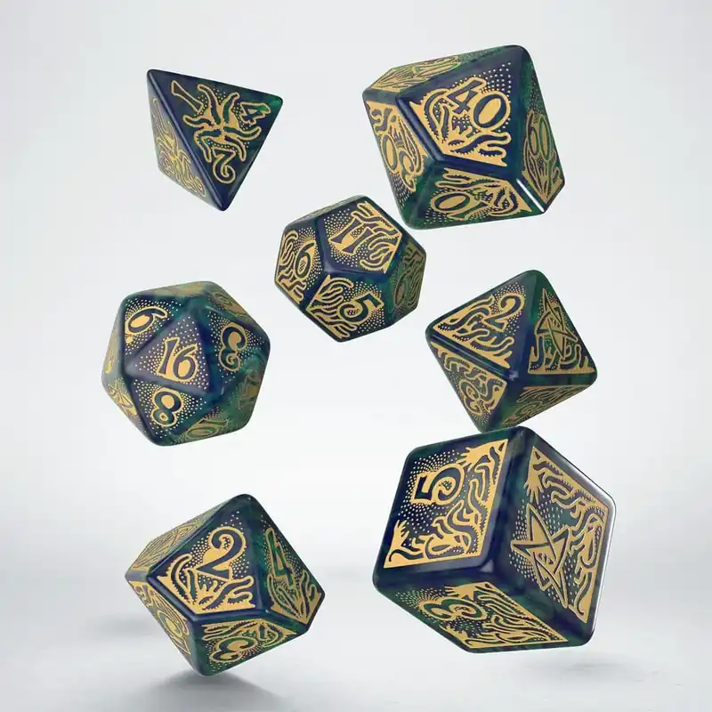 Bestseller | Call of Cthulhu 7th Edition Dice Set of 7 Blue-green & Gold